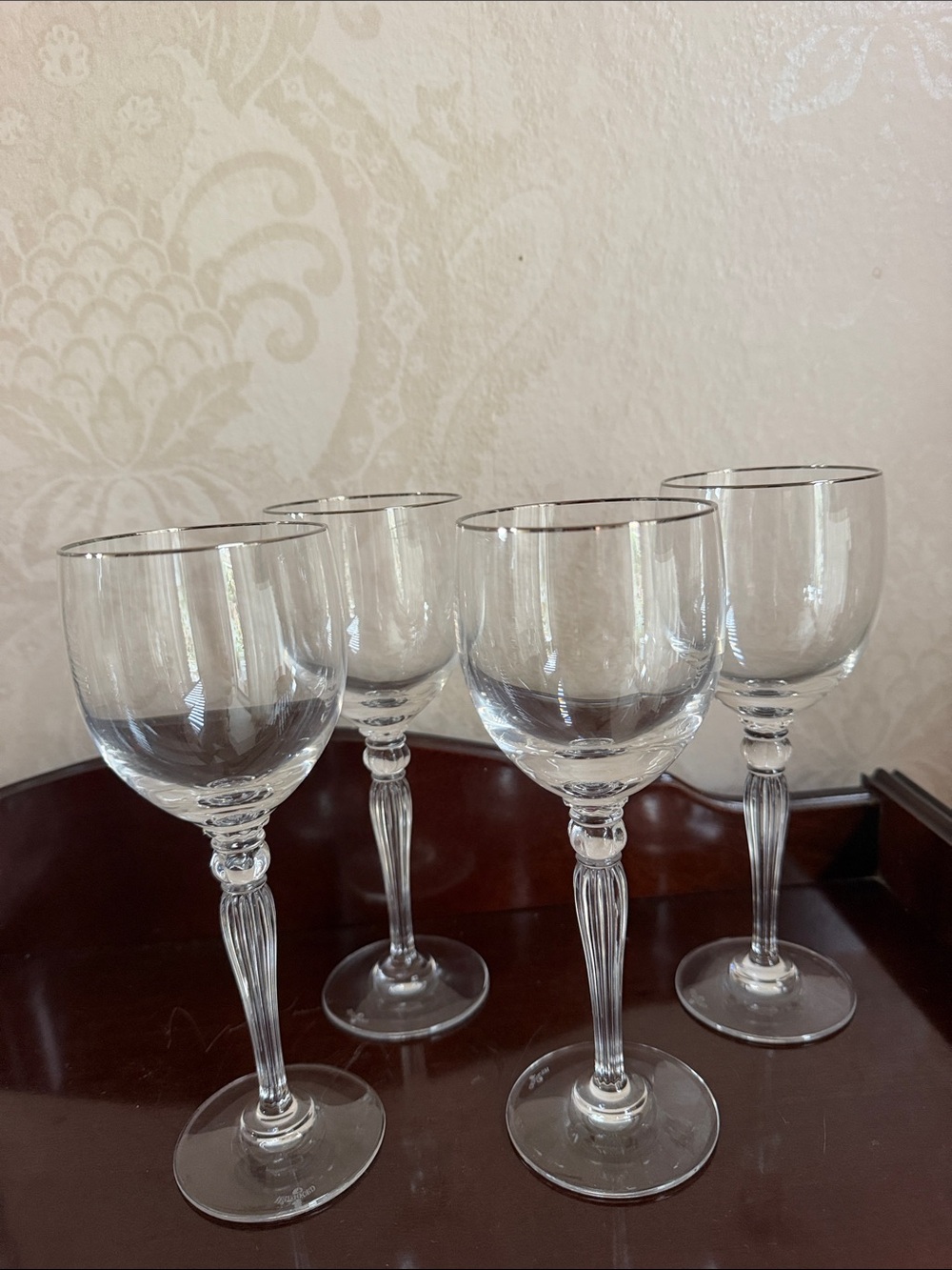 7 3/4” Set of 4 Vintage discontinued Waterford Carleton platinum wine glasses